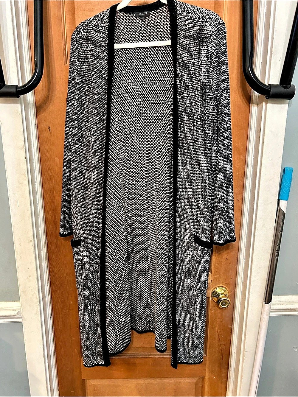 J.Jill Weaver Collection Open Front Long Cardigan in Black & White Like New